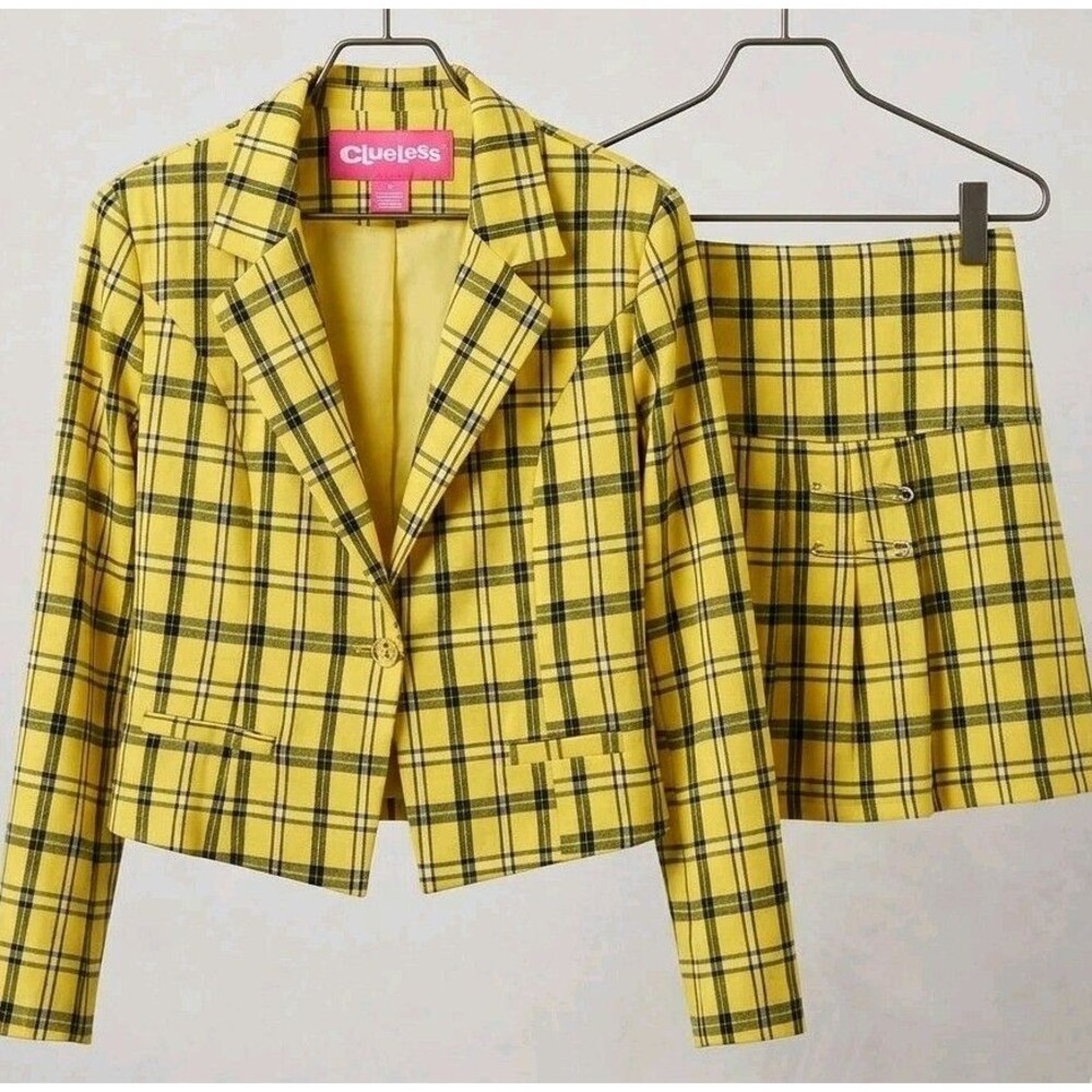 Anime Clueless Cher Horowitz Yellow Plaid Skirt Suit Schoolgirl Uniform Costume